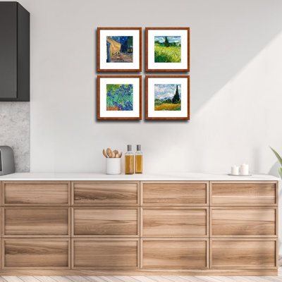 4 Pack 12x12 Brown Solid Wood Photo Frames, Real Glass Gallery Frames, Dual Size for 8x8 Pictures with Mat or 12x12 Without Mat, Wall Mount & Tabletop Display for Home Office Decor