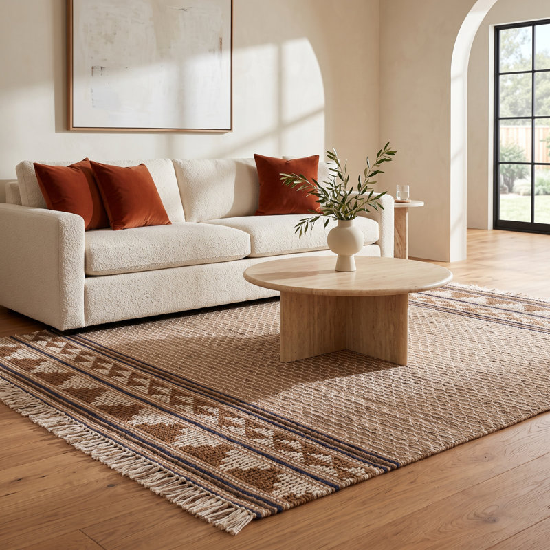 Alberta Geometric Handmade Flatweave Ivory/Brown Rug, Rectangle 8' x 10'