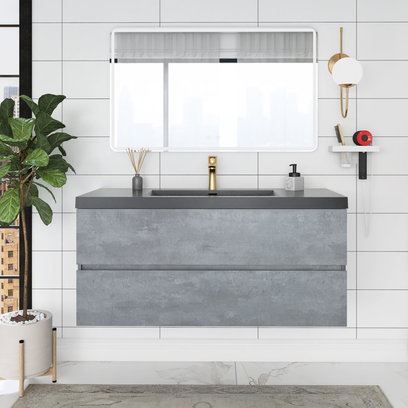 Ensemble de meuble-lavabo mural simple 48 po avec plateau en quartz Ellese