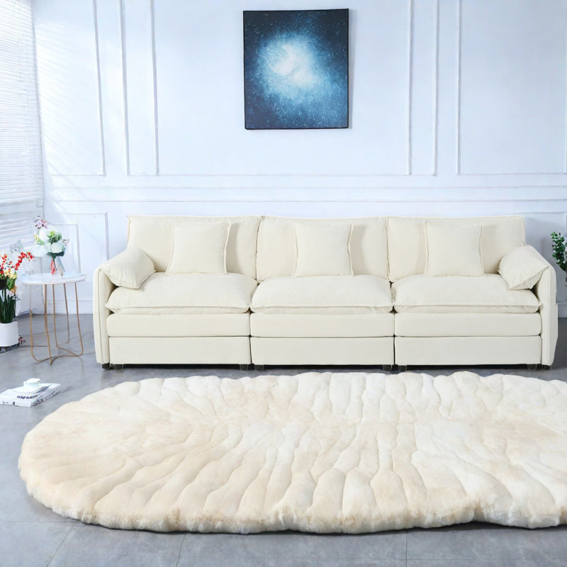 Spacious Modular Chenille Sofa, Modern Design With Ottomans For Home