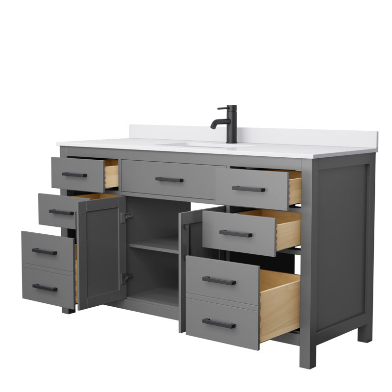 Beckett 60" Single Bathroom Vanity Set, Dark Gray, White Cultured Marble, Matte Black