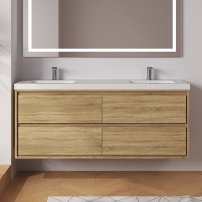 60'' Fully Assembled Freestanding Double Bathroom Vanity Sets With Engineered Marble Top