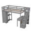 Lit mezzanine simple avec tiroirs de rangement, bureau, escalier et tablettes, structure en bois de pin massif, conception peu encombrante - gris-685169571