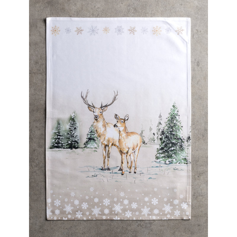 Maison d'Hermine Deer In The Woods, ensemble de 3 torchons de cuisine 100 % coton - 51 x 70 cm