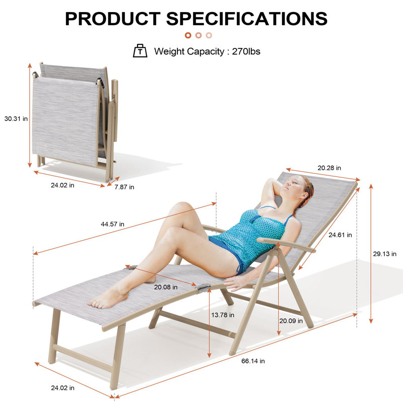 Cllgone 45" Long Reclining Steamer, Beige/Earth