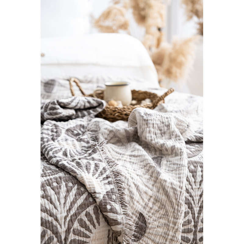 Gingko Muslin Bed Blanket, Brown