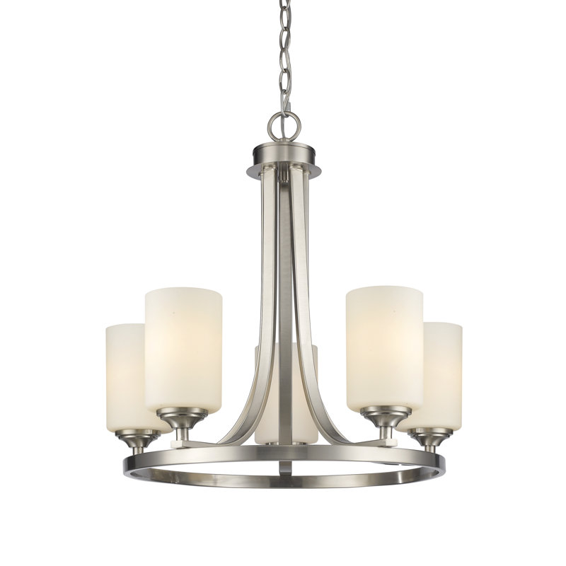 Beegle 5 - Light Steel Dimmable Wagon Wheel Chandelier, Brushed Nickel