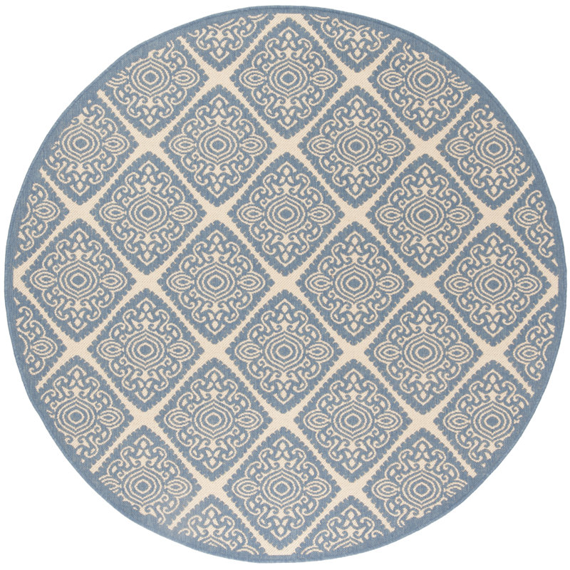 Hardrian Hooked Neutral/Blue Indoor/Outdoor Rug, Round 201 cm