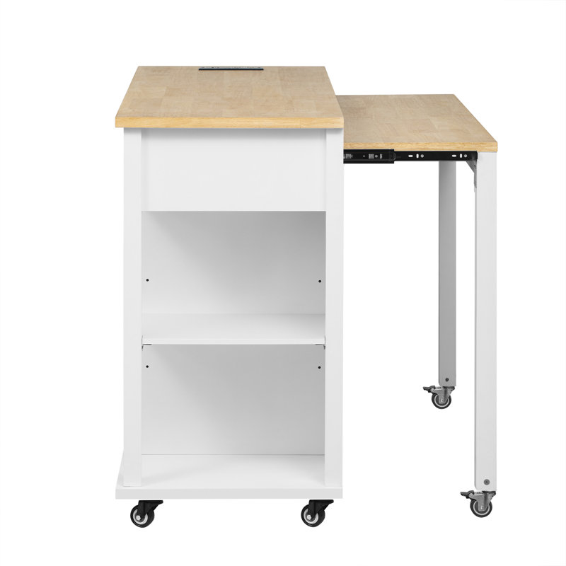 47 Inch Kitchen Island With Extendable Dining Table, White