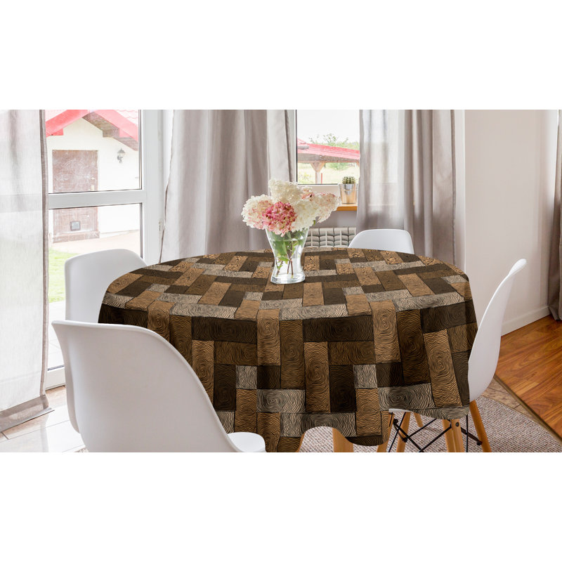 Ambesonne Chocolate Round Tablecloth, Parquet Pattern In Wooden Style Geometric Design In Nature Inspired Art, Circle Table Cloth Cover For Dining Room Kitchen Decoration, 60", Beige Pale Brown