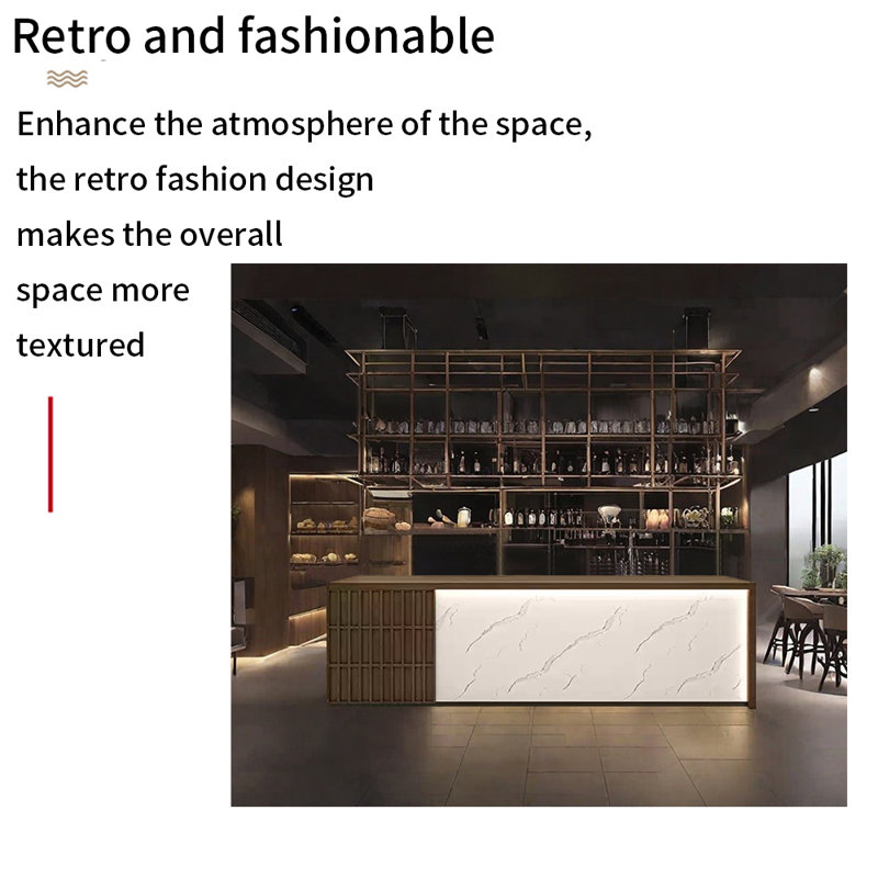 Large Rectangular Bar Counter，Rustic Reception Desk, Brown/Textured White