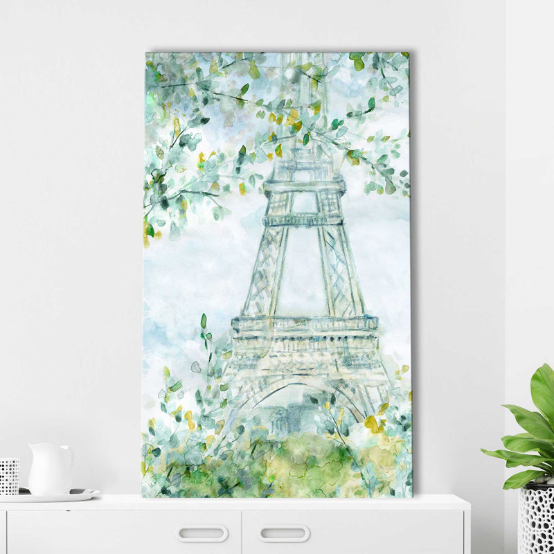 «Paris Blooming» par Carol Robinson - Peinture, L 18 po x H 30 po, Toile tendue