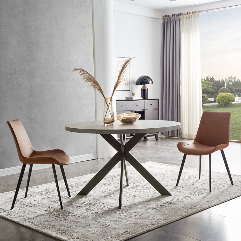 Round Dining Table Set, Brown, 3 Pieces: Table, 2 Chairs