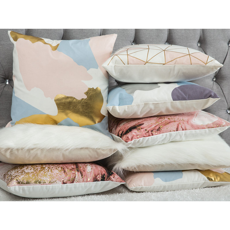 Caius Geometric Square Cushion, Gold/Pink
