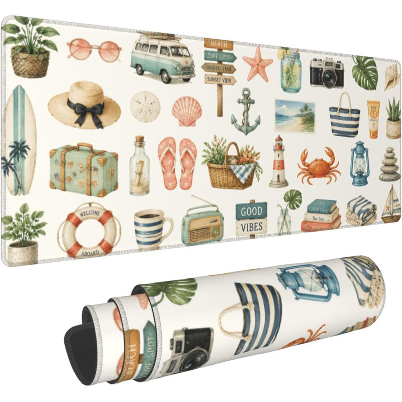 Tapis de souris de jeu 15,75 x 35,4 po Vintage Botanical Vintage | Art graphique botanique douillet avec des plantes, des livres, du café et des détails de chalet pour des espaces de travail esthétiques sur ordinateur