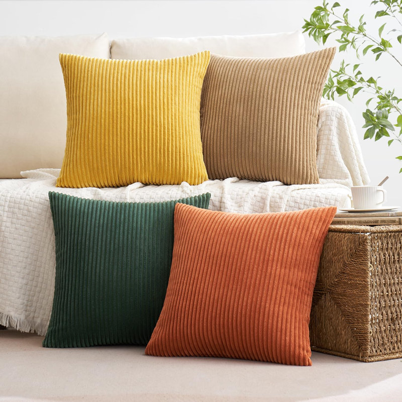 Paquet de 4 housses de coussin décoratif en velours côtelé vert rouille Boho 18 x 18 pouces Soft Boho