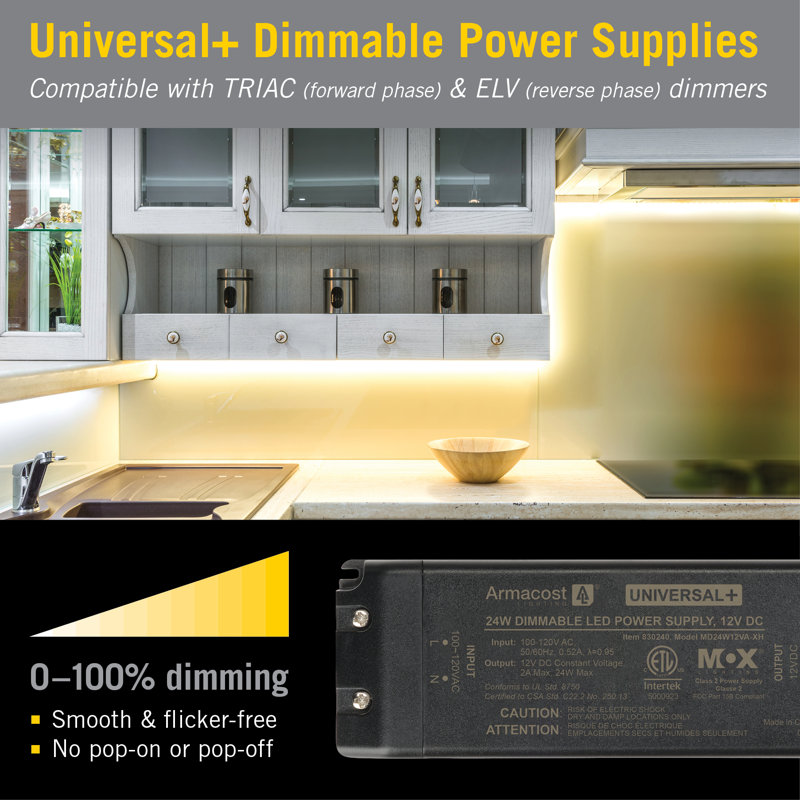 Black Compact Universal Dimmable LED Driver 12V DC, 24W