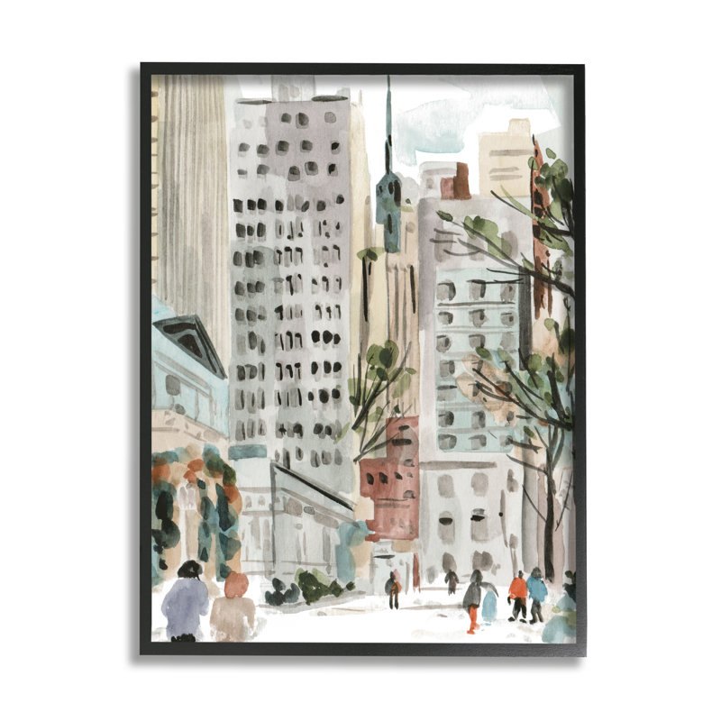 «People Walking City Street High Metropolis Buildings» par Melissa Wang - Peinture, H 20 po x l 16 po