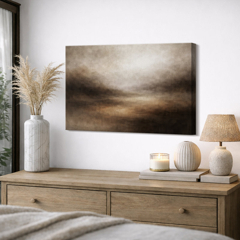 Œuvre d'art abstrait brun chaleureux, photos de salon neutres, impression sur toile encadrée, H 32 po x l 48 po x P 1,5 po