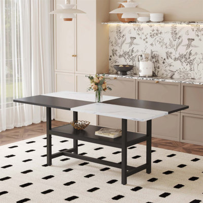 Table de salle à manger de 71 pouces à deux tons avec pieds en métal pulvérisé pour un décor moderne et industriel (table seulement)