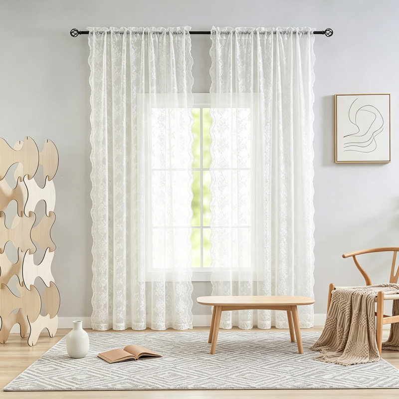 Rideaux rétro en dentelle ivoire, 52"W x 96"L