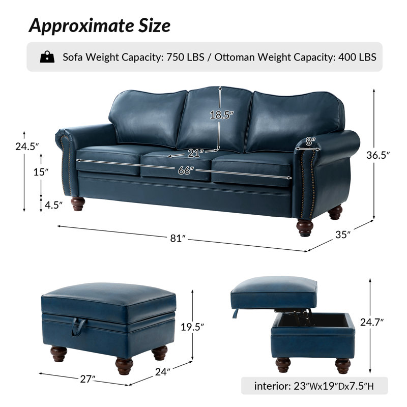 Dielle Transitional 2 Piece Sectional Sofa, Navy