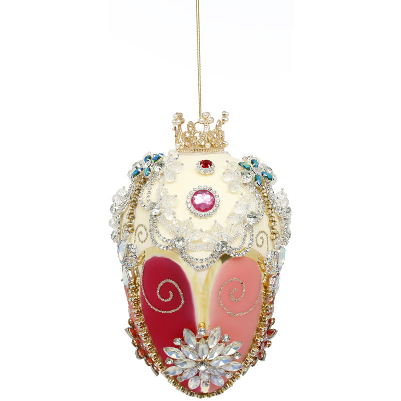 Faberge Jewel Egg Ornament, Ivory Rose - 7 Inches