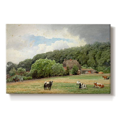 Paysage avec des vaches et une ferme-Hans Gude-Toile tendue avec châssis-c. Fin du 19e siècle