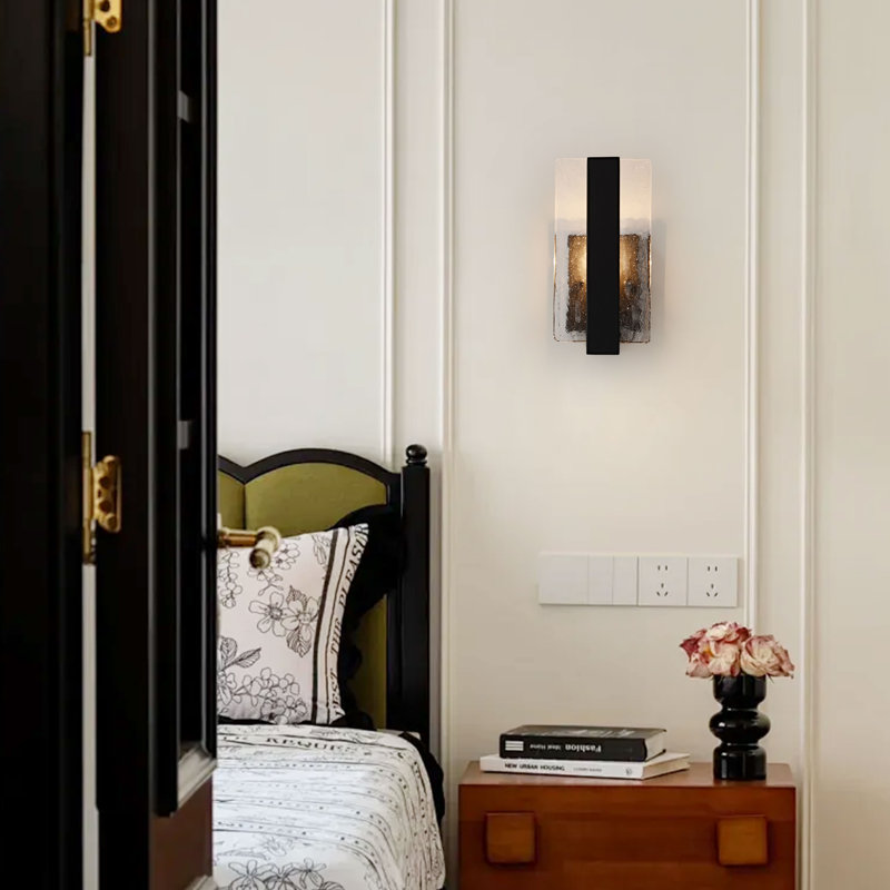 Mia Single Light Matte Black Clear Glass Panel Wall Sconce