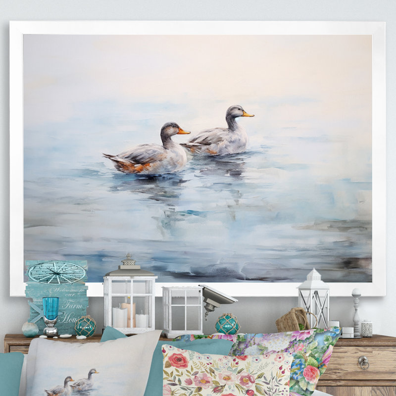 «Brown Ducks», reproduction sur toile, Cadre simple blanc, H 24 po x l 32 po x P 1 po