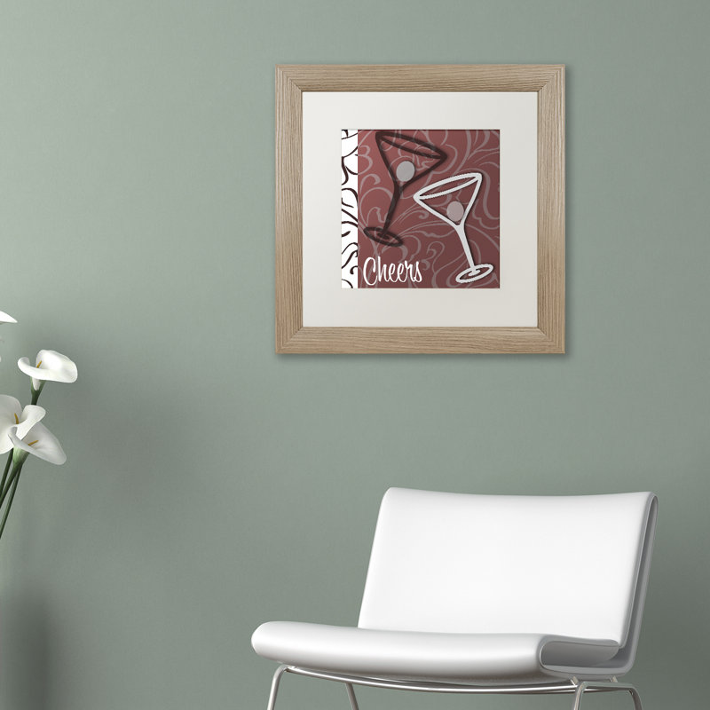 Jadaya «Cheers I», impression encadrée, H 11 po x l 11 po, Blanc, Toile avec cadre argenté