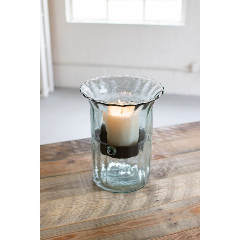  Cylindre de bougie rustique en verre nervuré à insert en métal - petit format 11 po