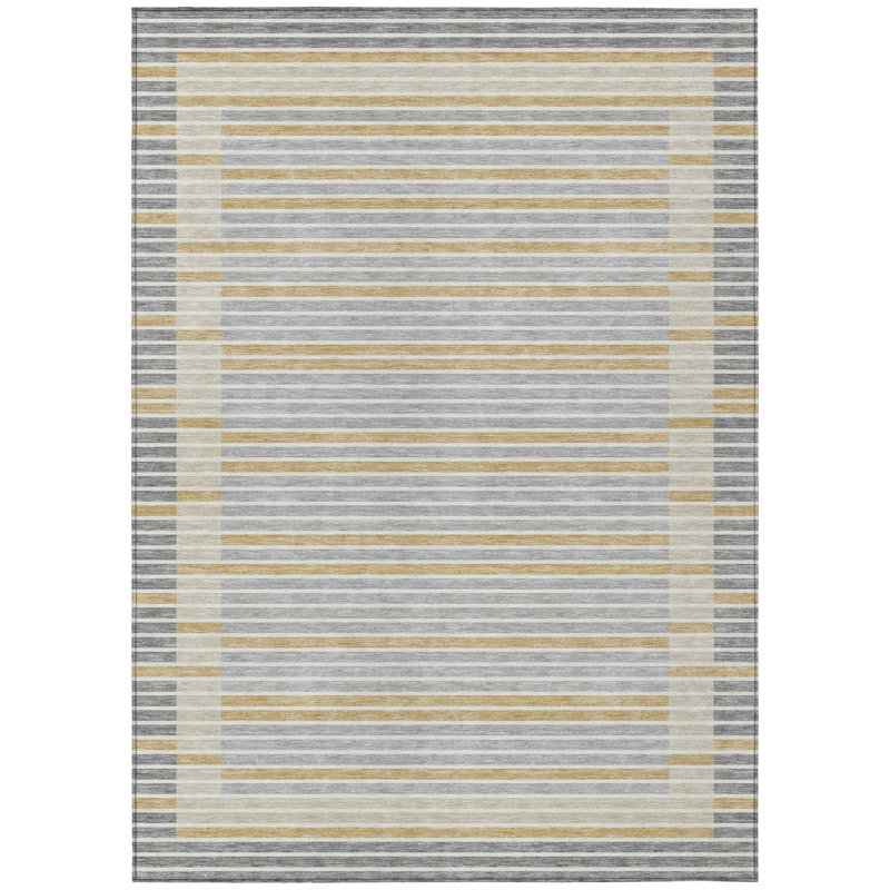 Tapis intérieur lavable rayé gris et argent 3 pi x 5 pi