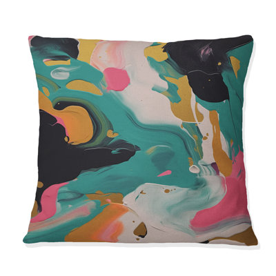 Coussin décoratif imprimé abstrait turquoise et rose Serenity II