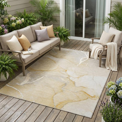 5' X 8' Beige Abstract Washable Indoor Outdoor Area Rug