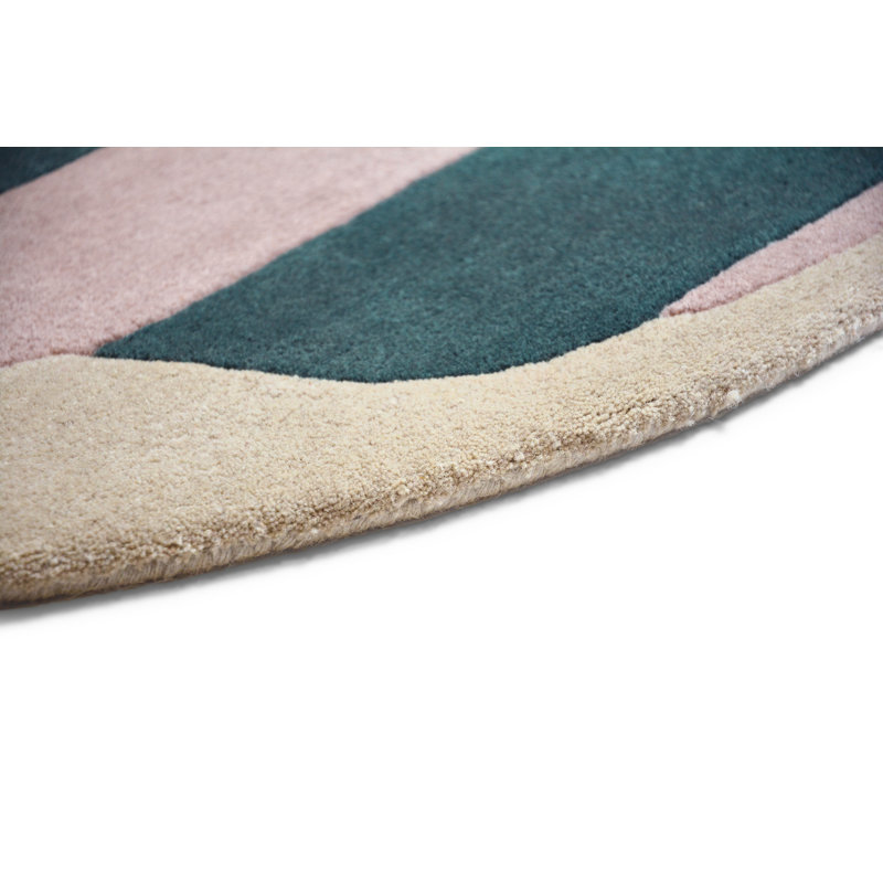 Geometric Area Rug in Teal/Red/Pink/Ivory, Round 6'7"