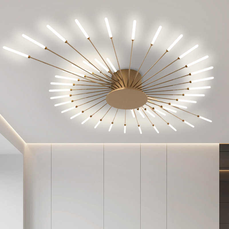 Hanranhan Modern 42-Light 128cm LED Integrated Sputnik Semi Flush Mount,  Gold