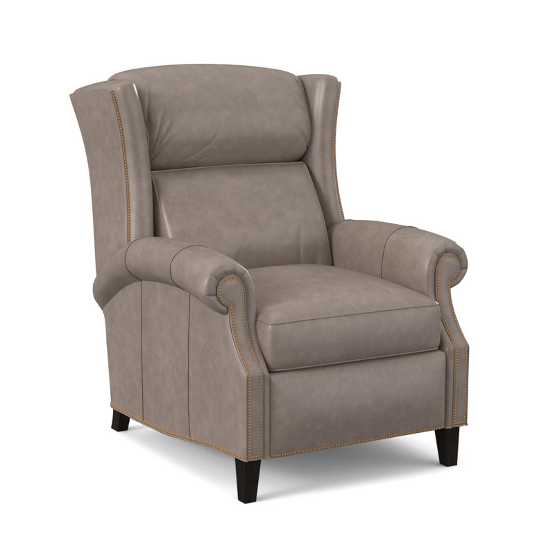 Broderick Recliner, Aline Light Gray Stonewash Genuine Leather, Plantation, #9 French Natural