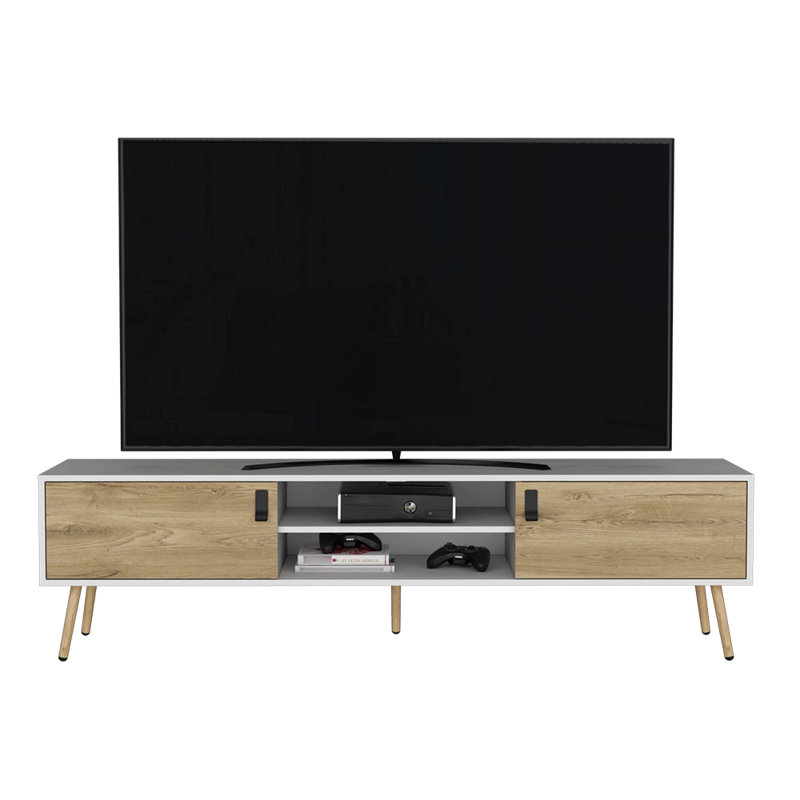 Meuble télé pour salon, blanc / macadamia