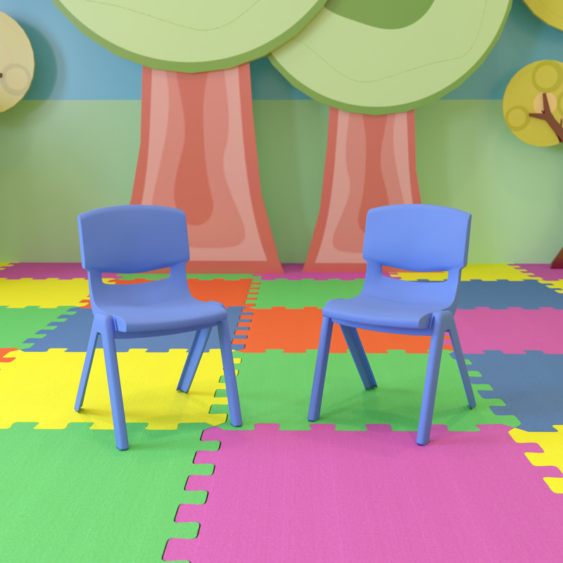 Chaise d'école en plastique empilable avec siège d'une hauteur de 10,5 po, Bleu, H 20 po x l 12,5 po x P 14 po