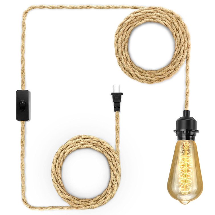 Plug in Pendant Light Cord, Farmhouse Hanging Lights with Plug in Cord, 15FT Hemp Rope