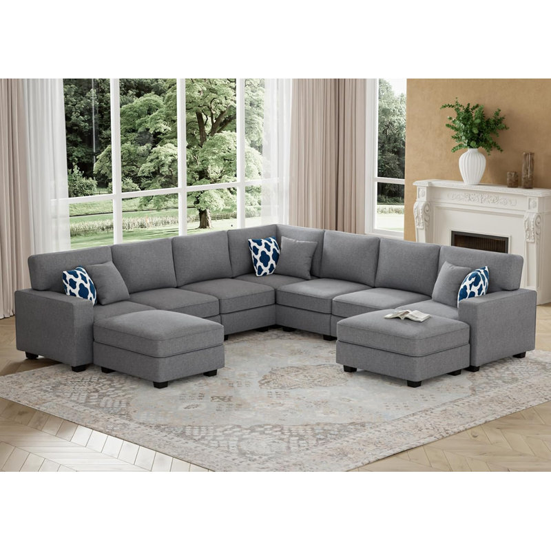 9pcs Compression Modular Flexible Combination Sectional, Dark Gray Polyester Blend