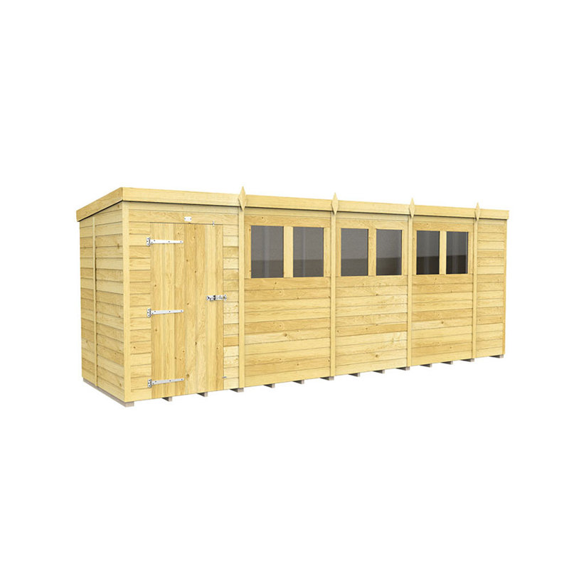 18ft x 5ft Pent Shed - Single Door with Windows