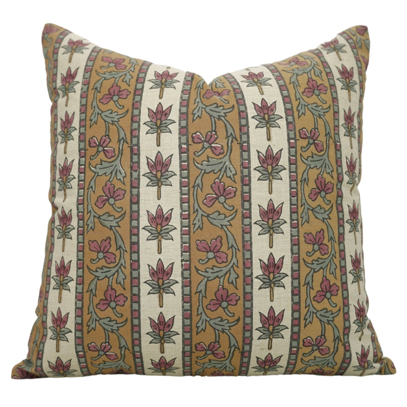 Artisan Floral Block Print Cushion Cover Boho Style Decorative Pillowcase for Living Room & Bedroom, Rectangular, 20"H x 12"W