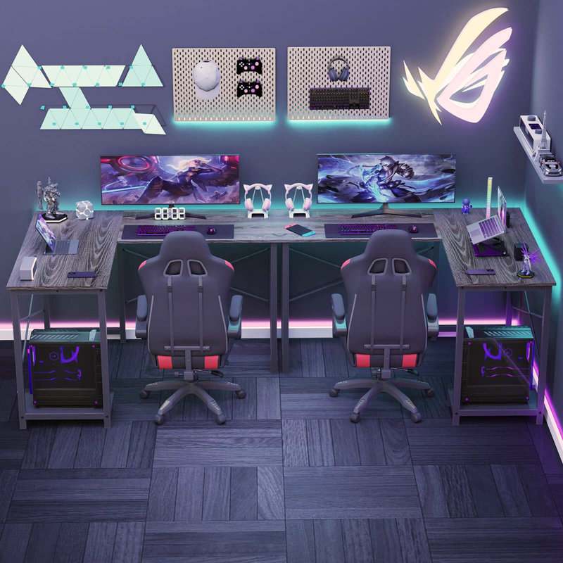 Bureau de jeu en L, Gris