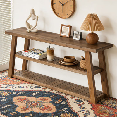 63" Solid Wood 3-Tier Console Table