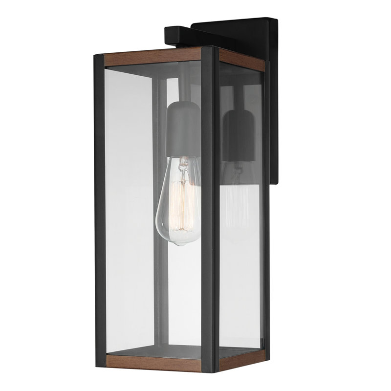 Lanterne murale d'extérieur à 1 ampoule Malak, Noir mat avec détails en faux bois