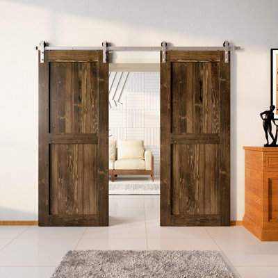 Porte en bois de pin non assemblé H Design avec quincaillerie d'installation en nickel brossé Ki