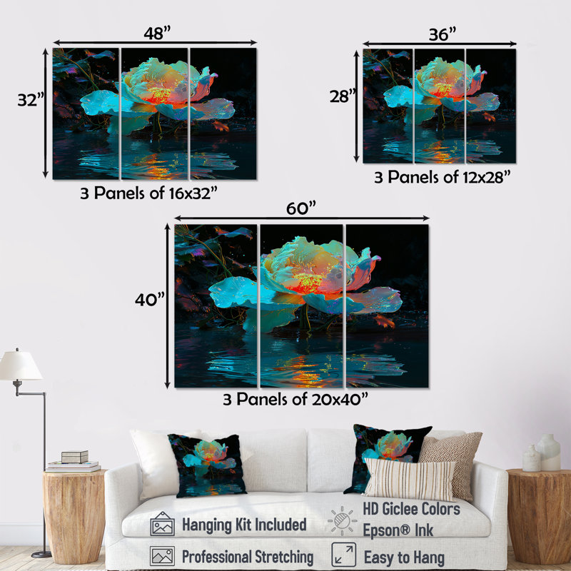 Ramet - ensemble d'art mural pivoine, Toile tendue, H 40 po x l 60 po x P 1 po