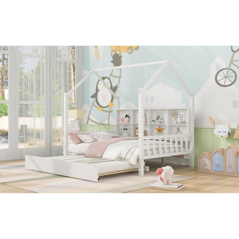 Lit gigogne en bois, lit avec tablette, Double